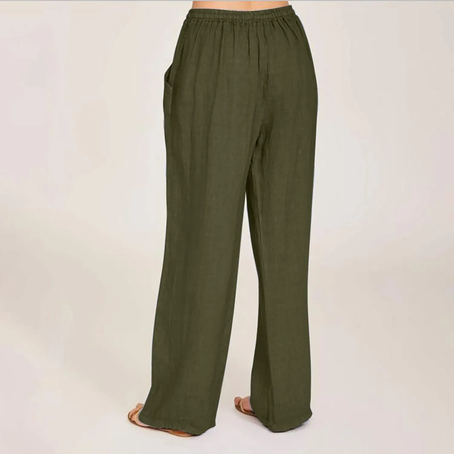 hlysgo Women's Summer Drawstring Waist Wide Leg Casual Pants 2024 Loose Cotton Linen Palazzo Pants Trousers with Pockets