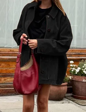 IDEALSANXUN Suede Jacket Women Fall Winter Casual Oversized Faux Leather Blazer Jackets Trench Coat Outerwear