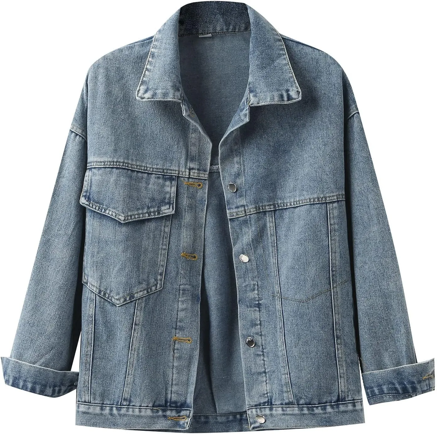 Jean Jacket For Women Oversized Denim Jacket Button Down Y2k Trucker Jacket Short Jacket Distressed Utility Winter Outwear