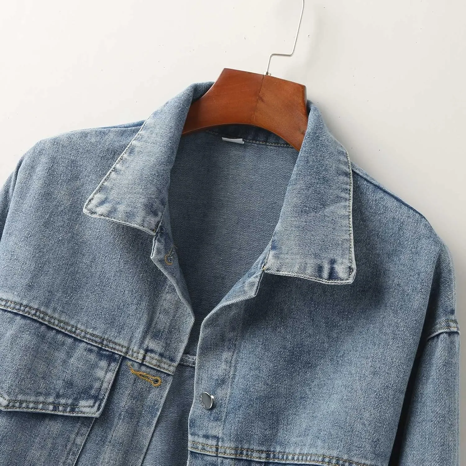 Jean Jacket For Women Oversized Denim Jacket Button Down Y2k Trucker Jacket Short Jacket Distressed Utility Winter Outwear