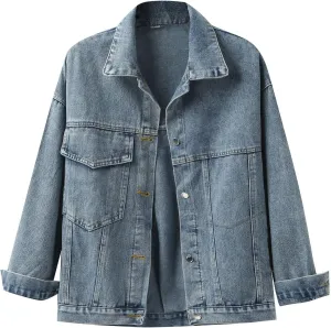 Jean Jacket For Women Oversized Denim Jacket Button Down Y2k Trucker Jacket Short Jacket Distressed Utility Winter Outwear