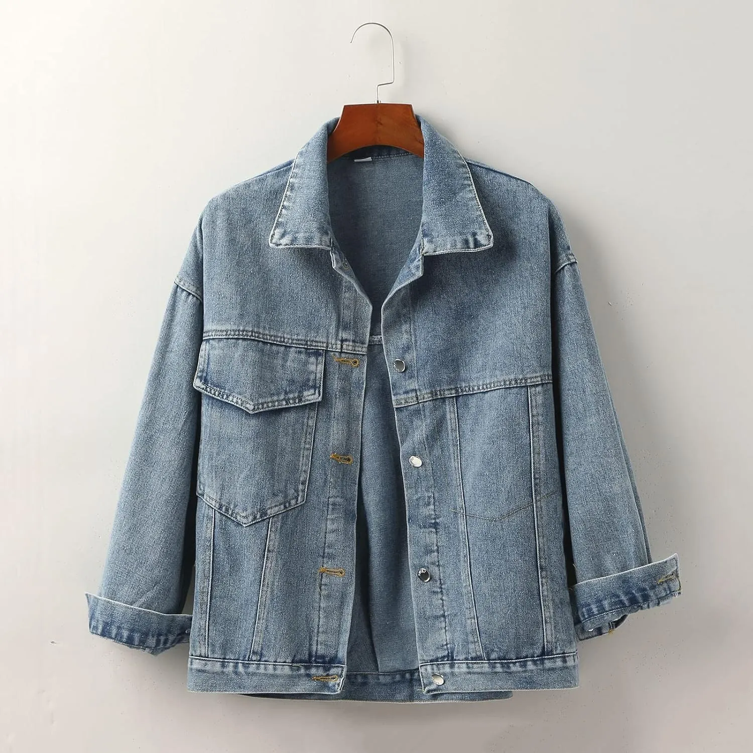 Jean Jacket For Women Oversized Denim Jacket Button Down Y2k Trucker Jacket Short Jacket Distressed Utility Winter Outwear
