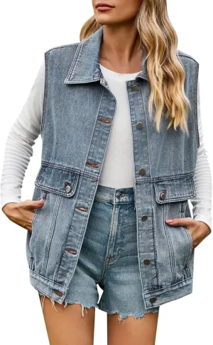 Jean Jacket For Women Plus Size Denim Jacket Button Up Vintage Trucker Jacket Short Jacket Distressed Utility Winter Outwear