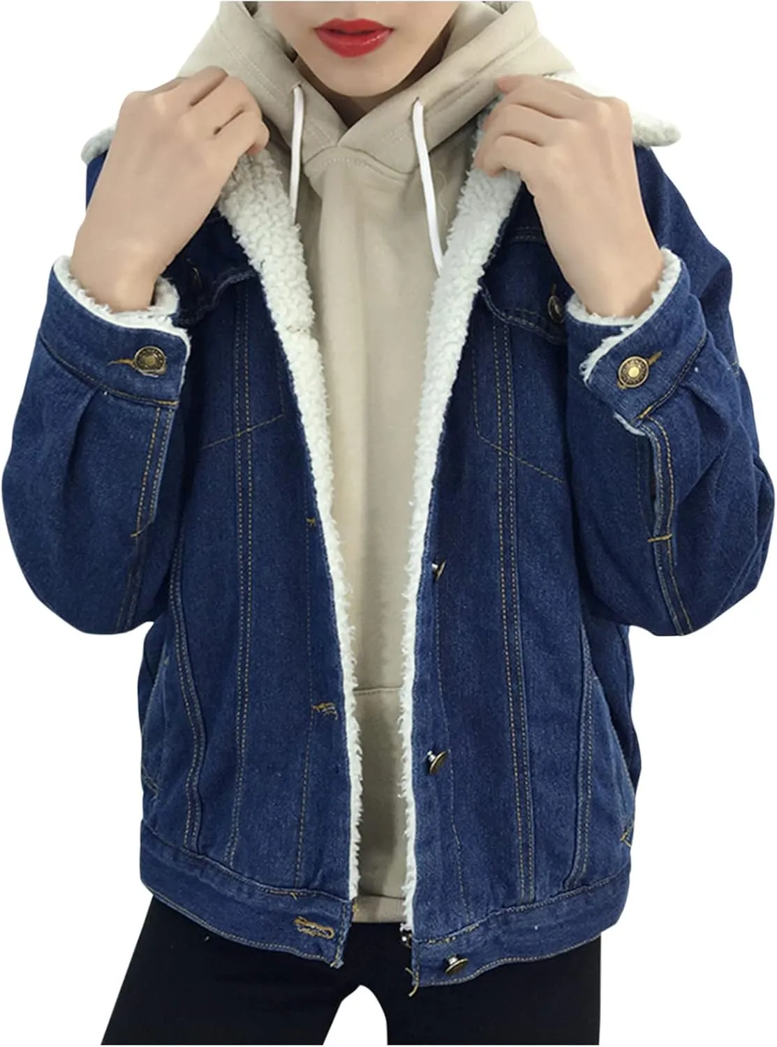 Jean Jacket Women Oversized Denim Jacket Button Down Vintage Trucker Jacket Cropped Jacket Distressed Utility Winter Outwear