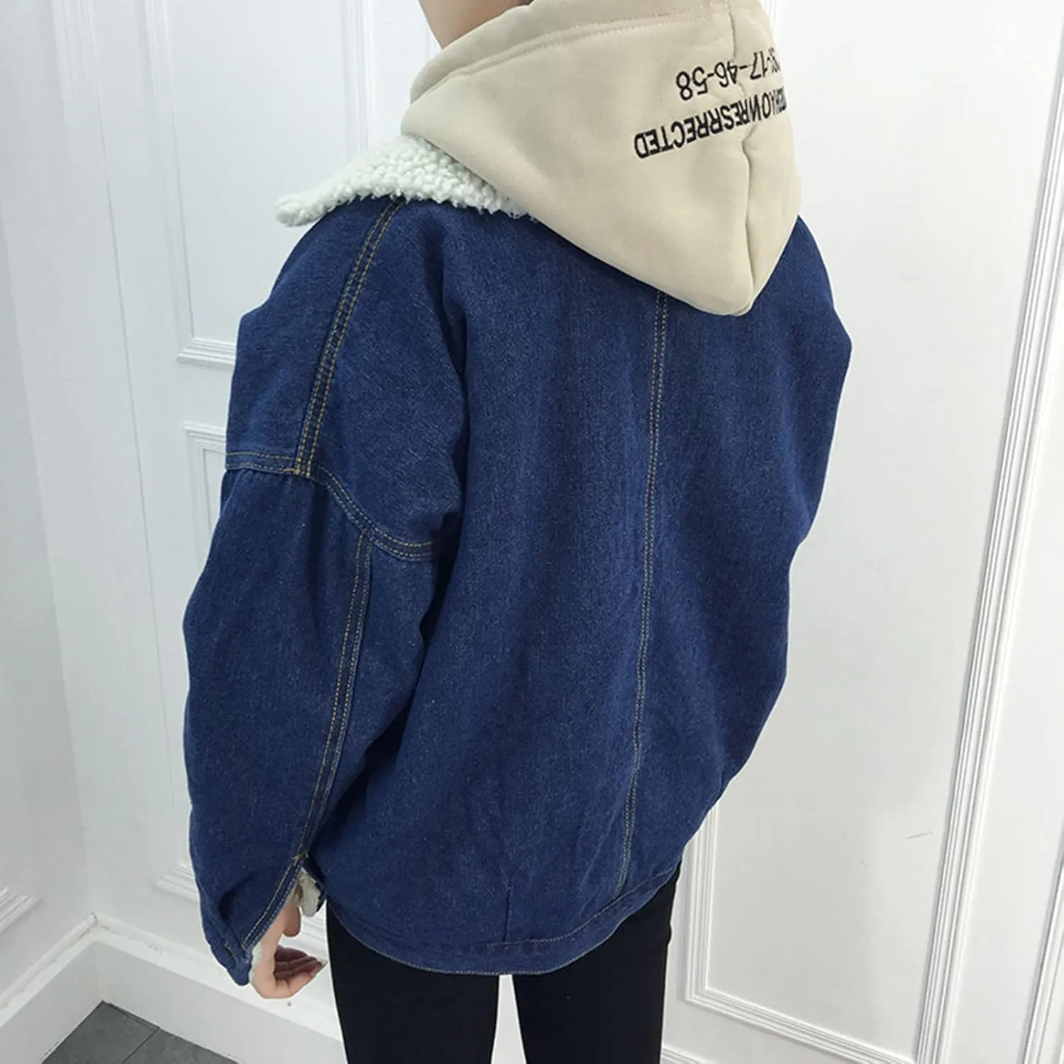 Jean Jacket Women Oversized Denim Jacket Button Down Vintage Trucker Jacket Cropped Jacket Distressed Utility Winter Outwear