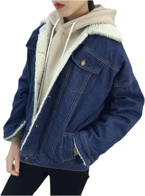 Jean Jacket Women Oversized Denim Jacket Button Down Vintage Trucker Jacket Cropped Jacket Distressed Utility Winter Outwear