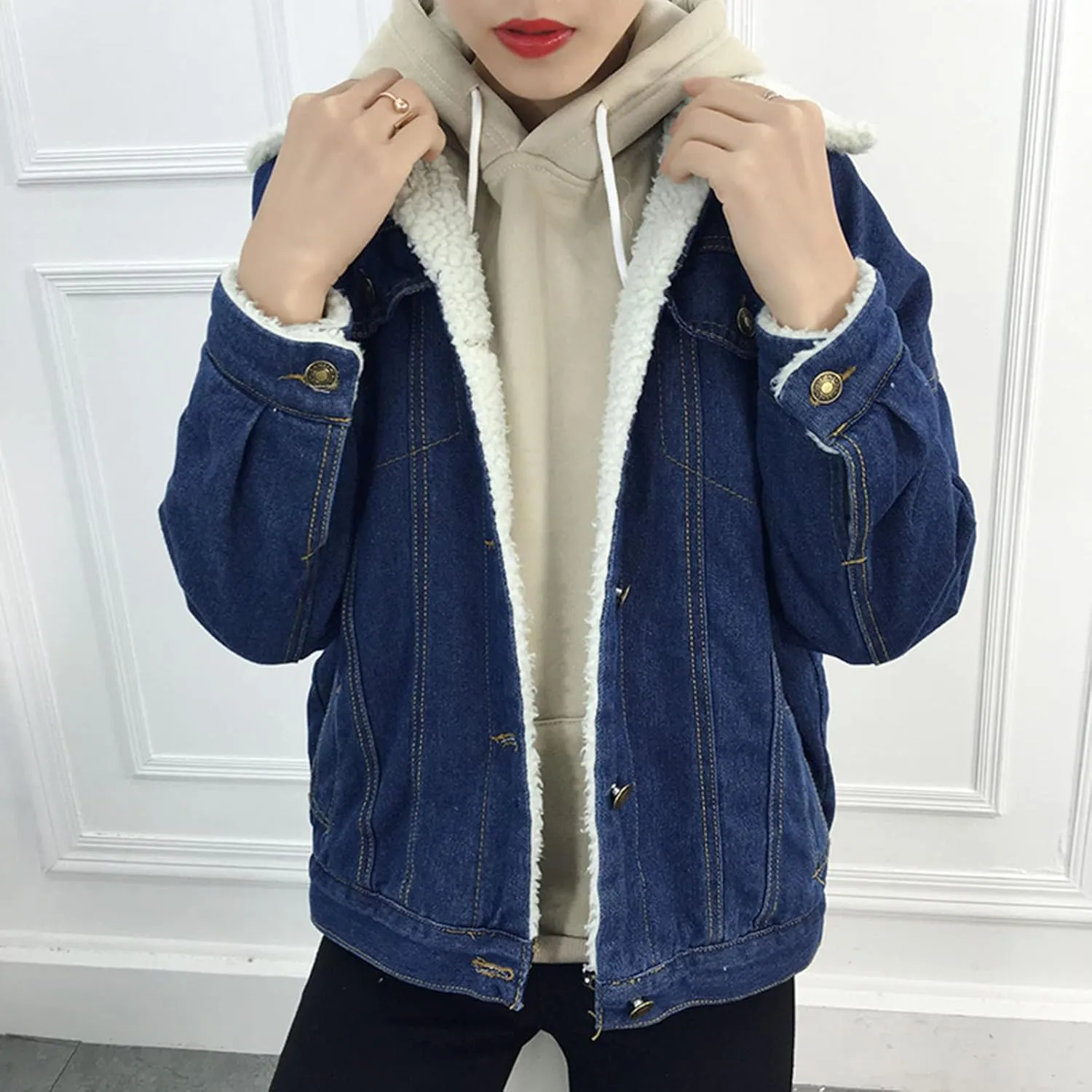 Jean Jacket Women Oversized Denim Jacket Button Down Vintage Trucker Jacket Cropped Jacket Distressed Utility Winter Outwear