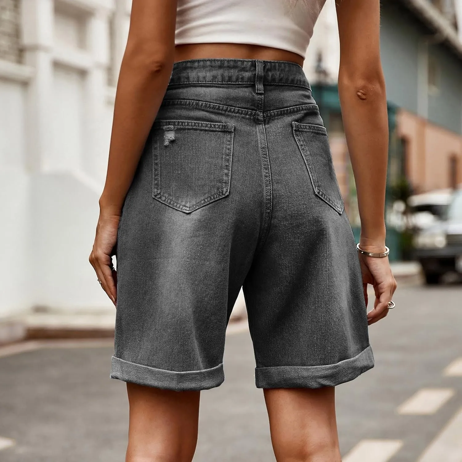Jean Shorts for Women High Waisted Denim Shorts with Pockets Fashion Ripped Distressed Loose Comfy Jeans Short
