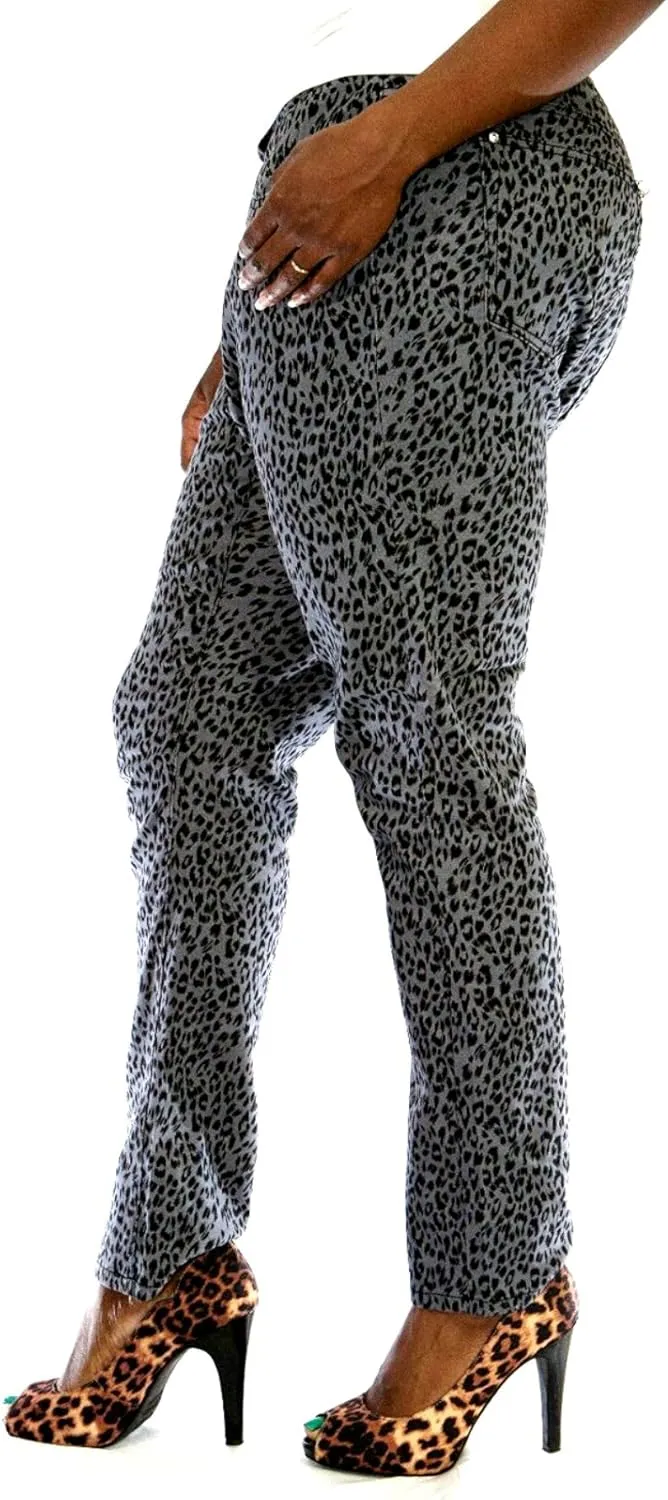 Jeans Colony Women's Plus Size Leopard Cheetah Animal Print Stretch Twill Jeans Skinny Pants