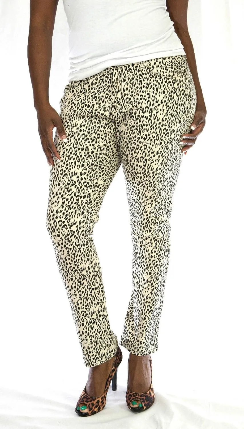 Jeans Colony Women's Plus Size Leopard Cheetah Animal Print Stretch Twill Jeans Skinny Pants