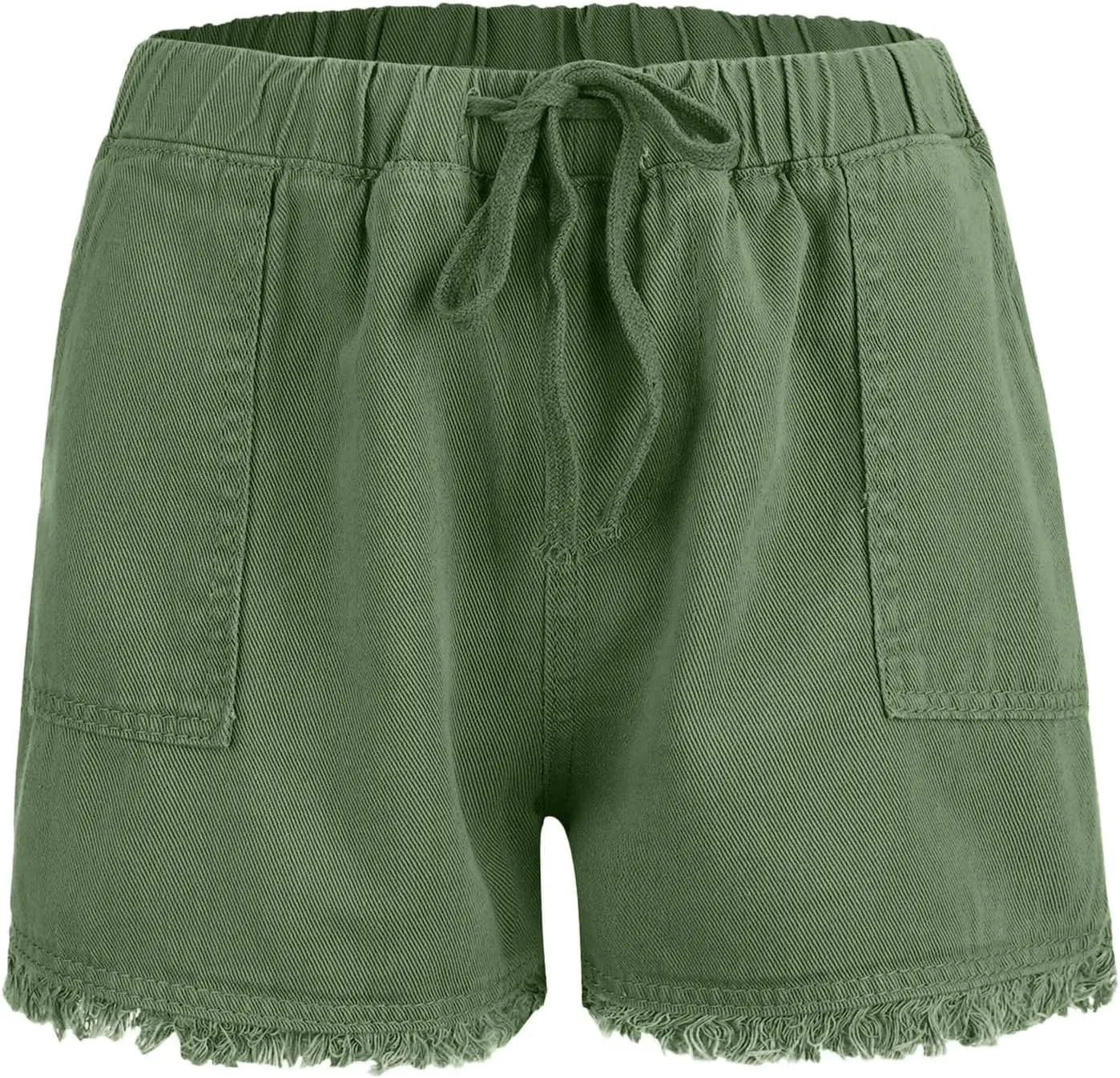 Jeans Shorts Women High Elastic Waisted Stretchy Fringed Denim Shorts Classic Fit Baggy Drawstring Summer Casual Jorts