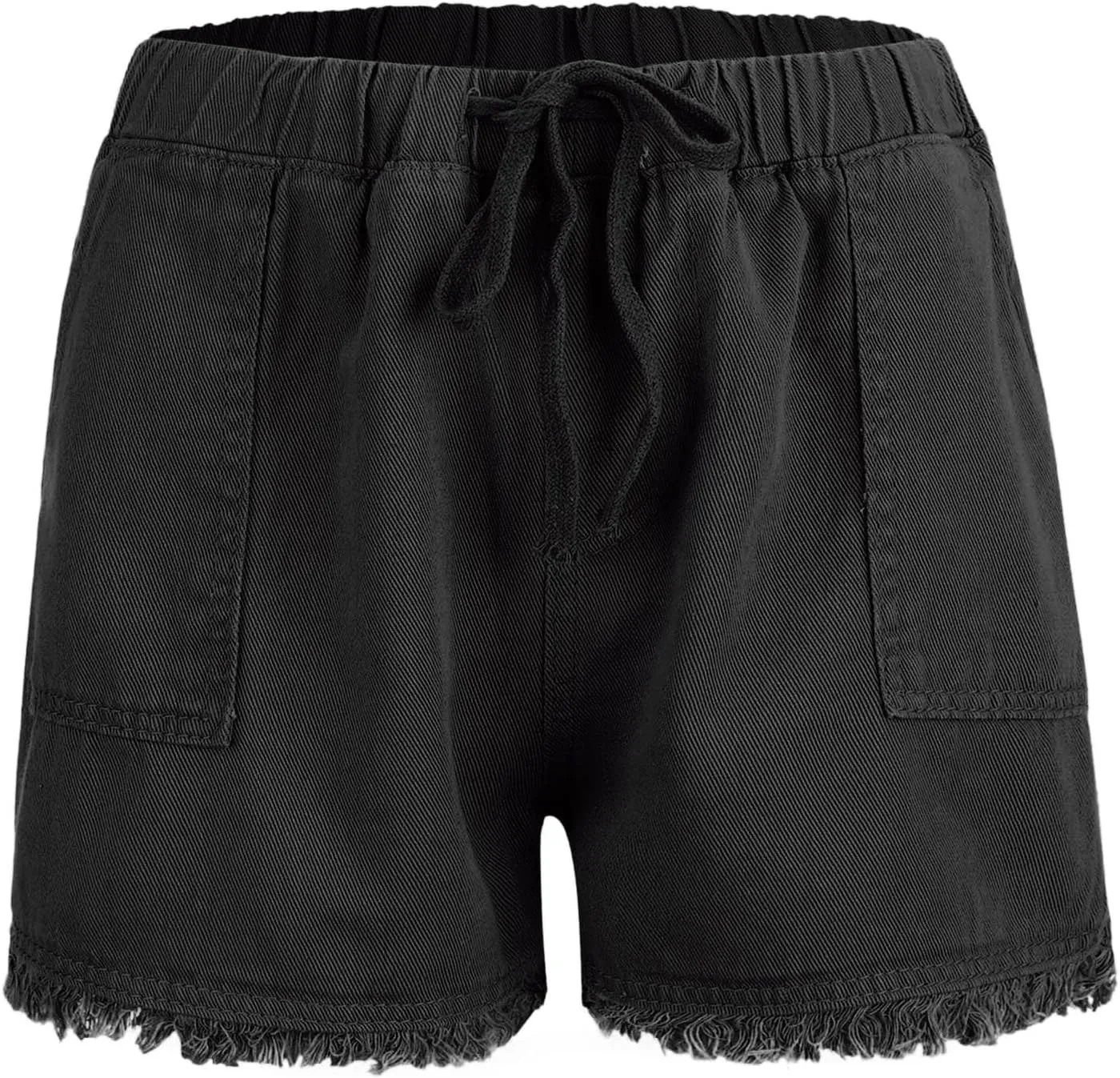 Jeans Shorts Women High Elastic Waisted Stretchy Fringed Denim Shorts Classic Fit Baggy Drawstring Summer Casual Jorts