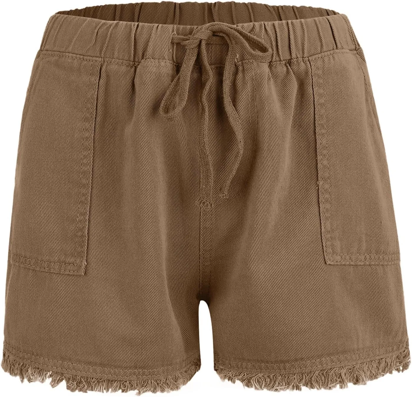 Jeans Shorts Women High Elastic Waisted Stretchy Fringed Denim Shorts Classic Fit Baggy Drawstring Summer Casual Jorts