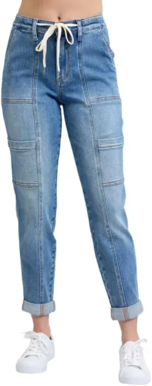 Judy Blue Women's High-Rise Cuffed Cargo Jogger Denim Jeans