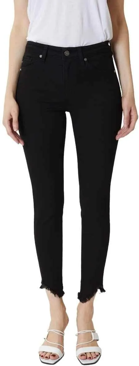 Kan Can Women's High Rise Hem Detail Skinny Jeans - KC7267
