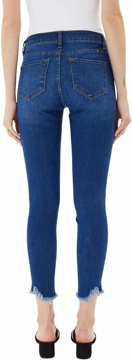 Kan Can Women's High Rise Hem Detail Skinny Jeans - KC7267