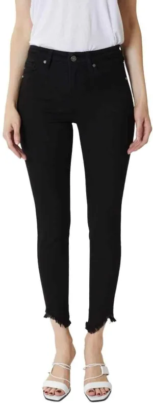 Kan Can Women's High Rise Hem Detail Skinny Jeans - KC7267