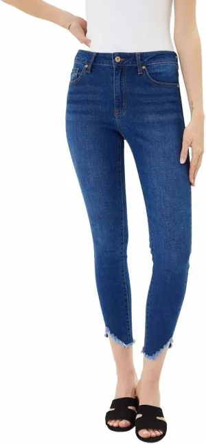Kan Can Women's High Rise Hem Detail Skinny Jeans - KC7267