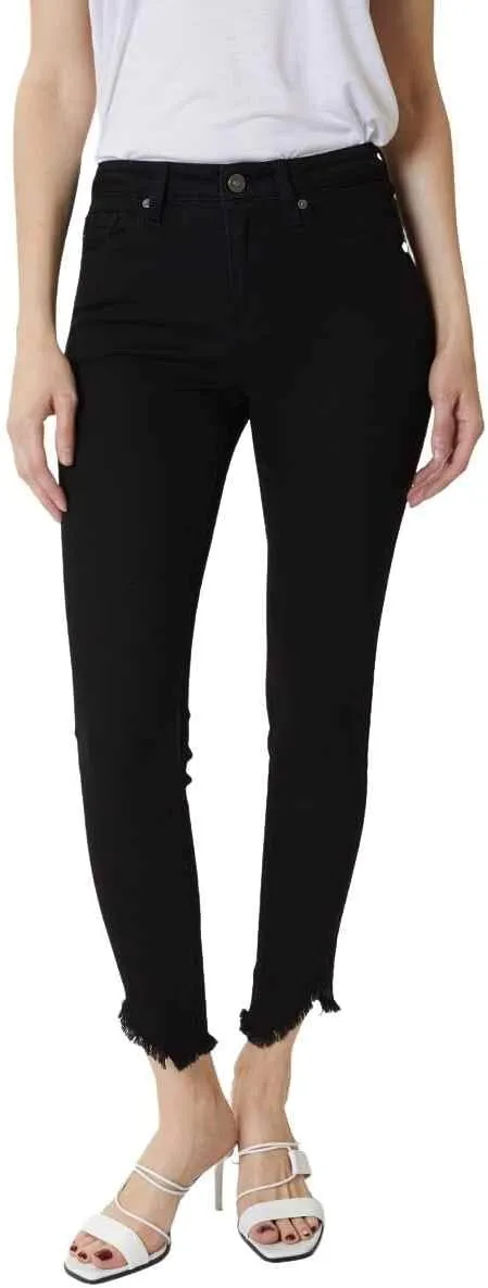 Kan Can Women's High Rise Hem Detail Skinny Jeans - KC7267