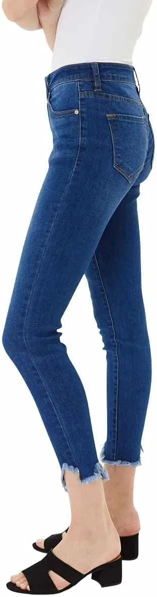 Kan Can Women's High Rise Hem Detail Skinny Jeans - KC7267