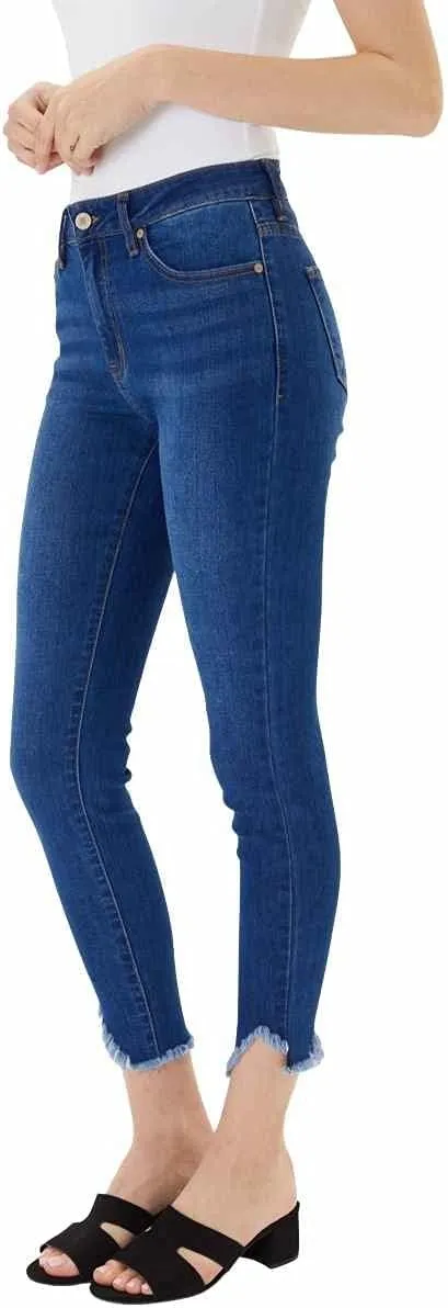 Kan Can Women's High Rise Hem Detail Skinny Jeans - KC7267
