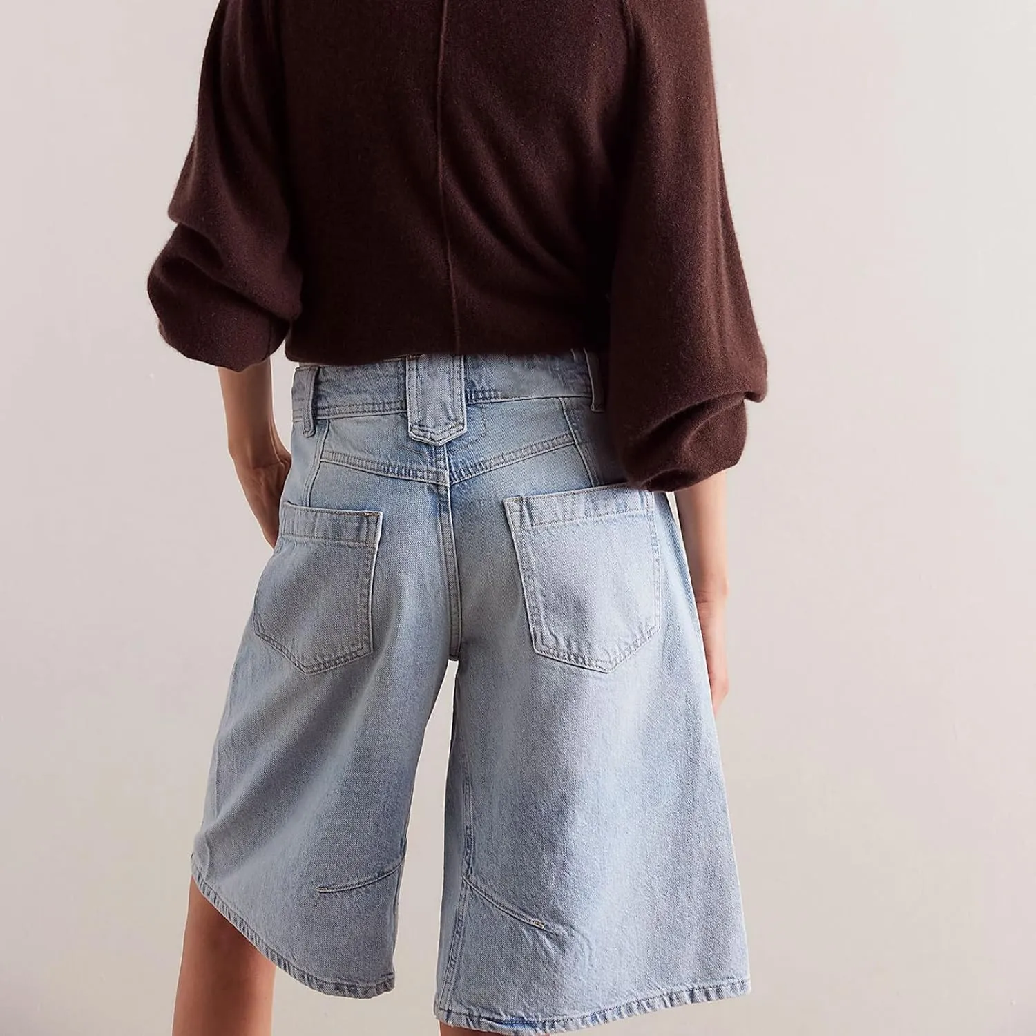 Knee Length Baggy Jorts Women Straight Leg Denim Bermuda Shorts Low Rise Jean Shorts with Pockets