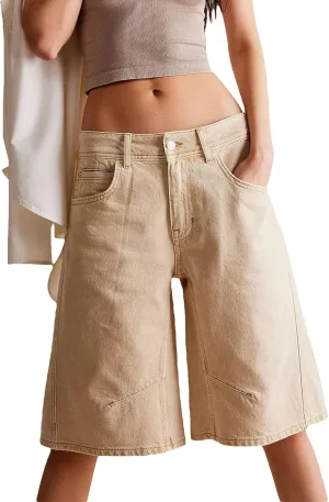 Knee Length Baggy Jorts Women Straight Leg Denim Bermuda Shorts Low Rise Jean Shorts with Pockets