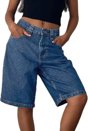 Knee Length Baggy Jorts Women Straight Leg Denim Bermuda Shorts Low Rise Jean Shorts with Pockets