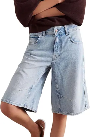 Knee Length Baggy Jorts Women Straight Leg Denim Bermuda Shorts Low Rise Jean Shorts with Pockets