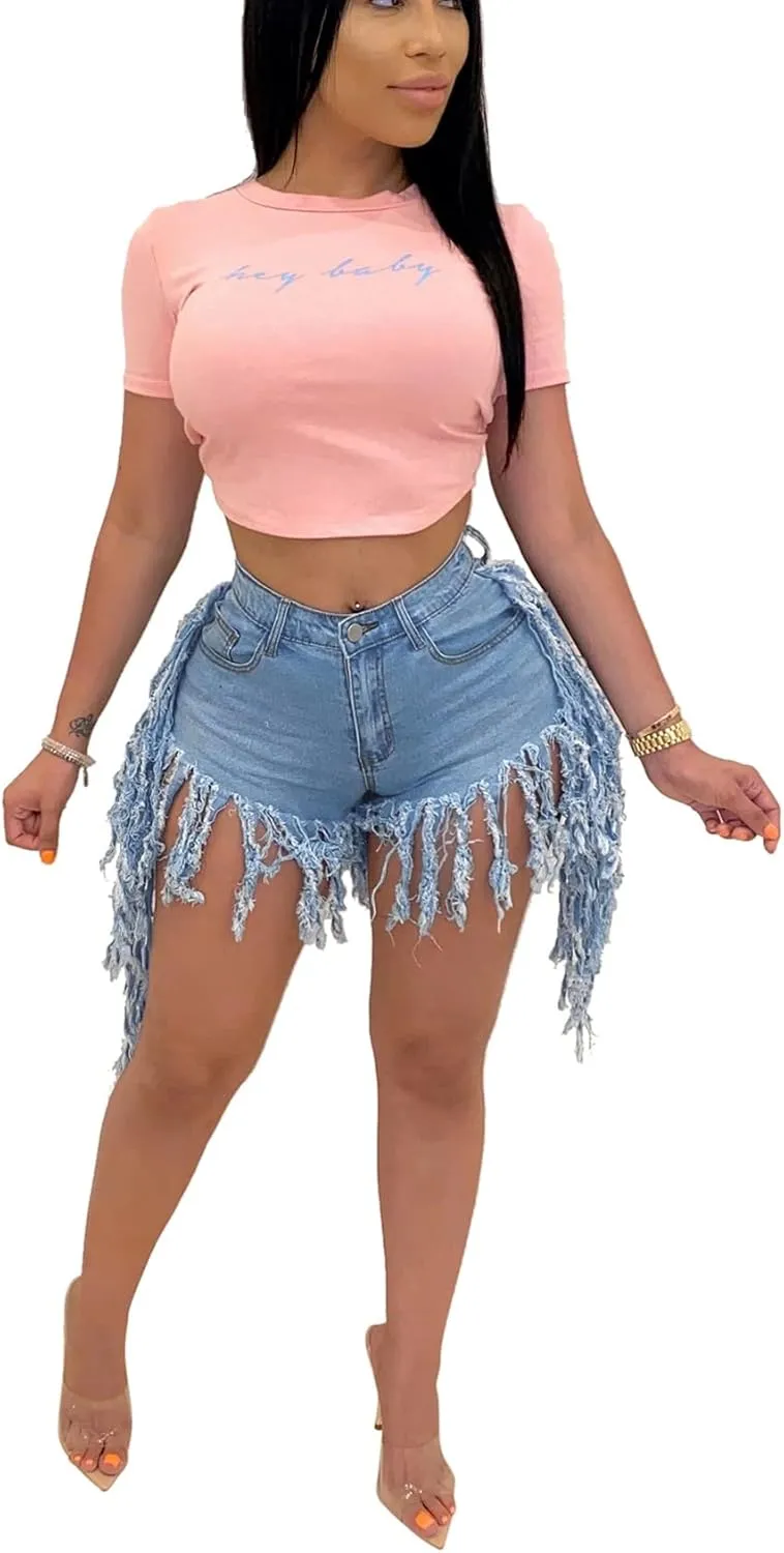 LaiyiVic Women's Denim Shorts High Waisted Frayed Raw Hem Ripped Short Jeans