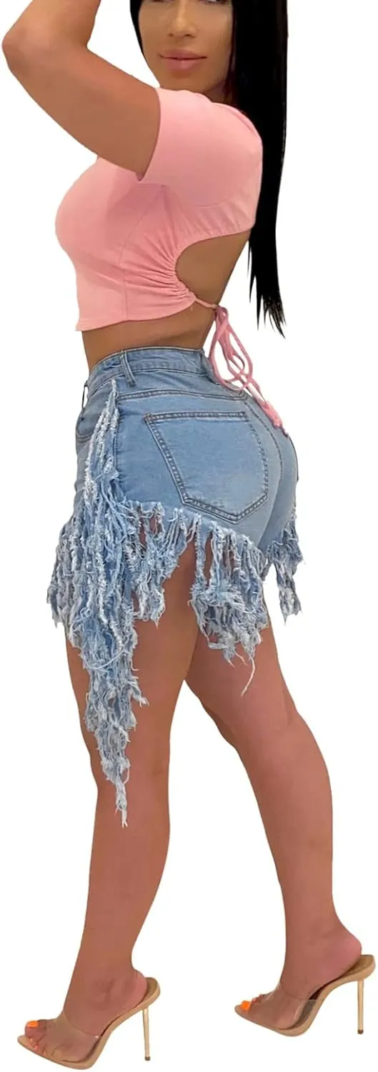 LaiyiVic Women's Denim Shorts High Waisted Frayed Raw Hem Ripped Short Jeans