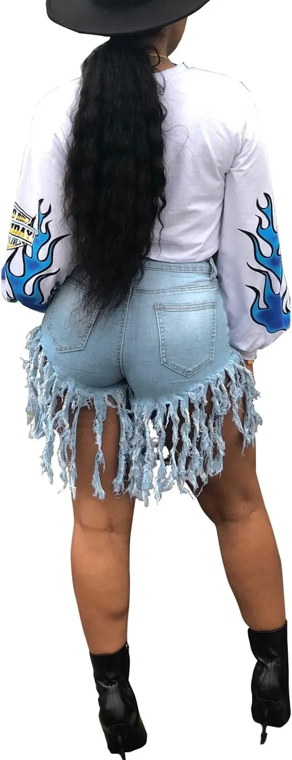 LaiyiVic Women's Denim Shorts High Waisted Frayed Raw Hem Ripped Short Jeans