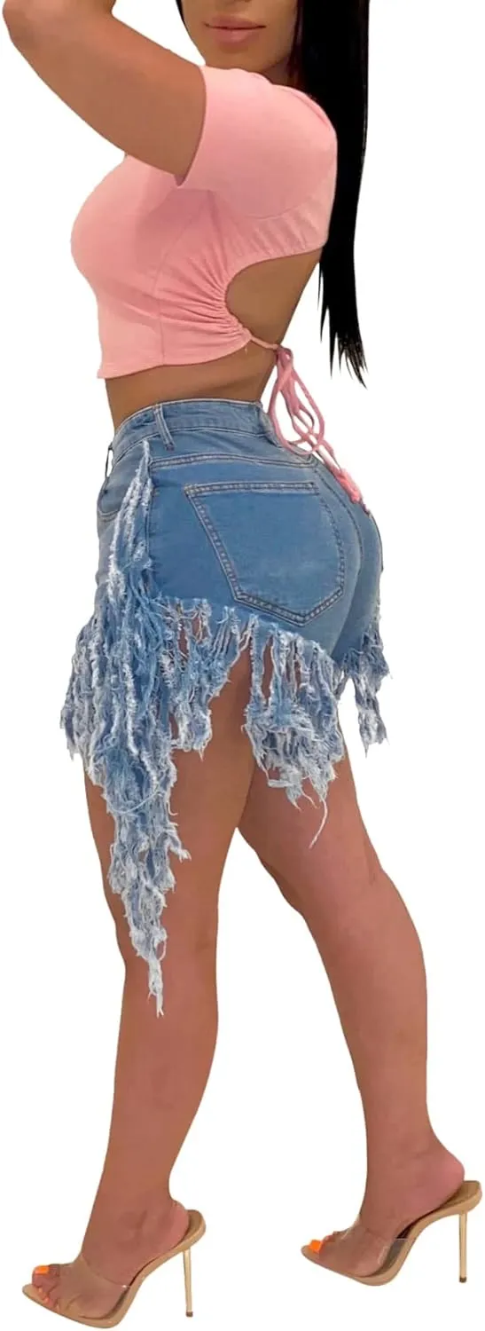 LaiyiVic Women's Denim Shorts High Waisted Frayed Raw Hem Ripped Short Jeans