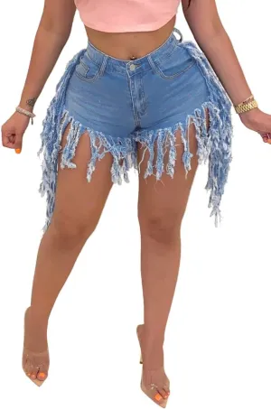 LaiyiVic Women's Denim Shorts High Waisted Frayed Raw Hem Ripped Short Jeans