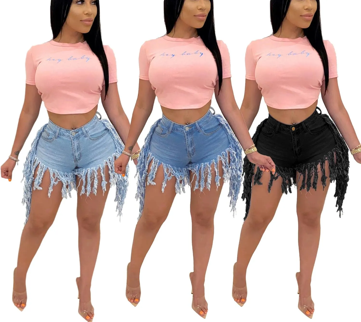 LaiyiVic Women's Denim Shorts High Waisted Frayed Raw Hem Ripped Short Jeans