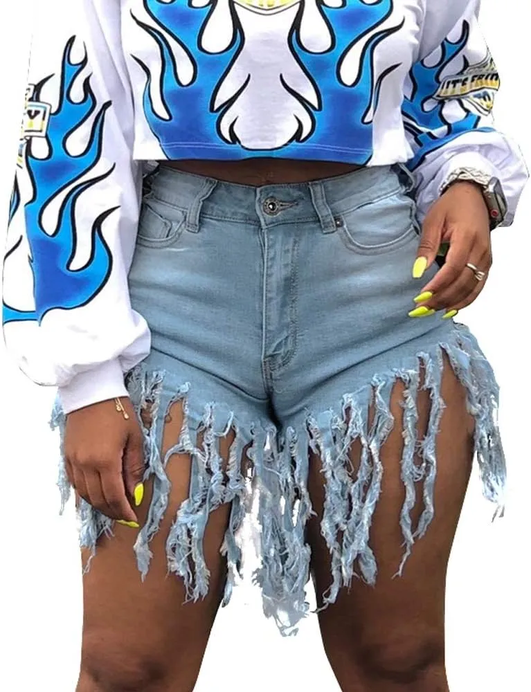 LaiyiVic Women's Denim Shorts High Waisted Frayed Raw Hem Ripped Short Jeans