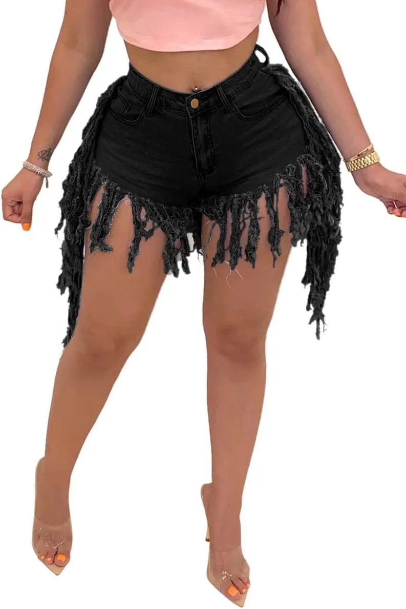 LaiyiVic Women's Denim Shorts High Waisted Frayed Raw Hem Ripped Short Jeans