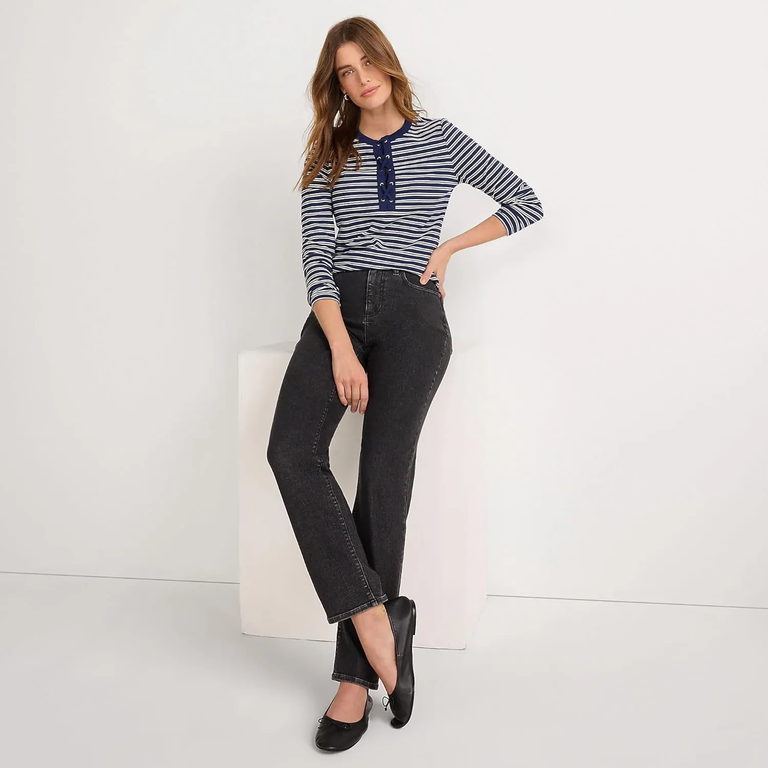 Lands' End Women's Recover High Rise Straight Leg Blue Jeans