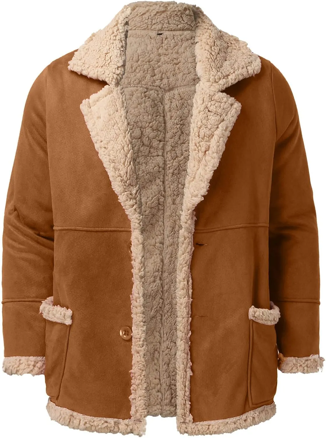 LCMTWX Men's Winter Thickened Warm Coats Solid Color Lapel Long Sleeve Coat Cardigan Plush Long Coat Mens Winter Coats
