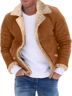 LCMTWX Men's Winter Thickened Warm Coats Solid Color Lapel Long Sleeve Coat Cardigan Plush Long Coat Mens Winter Coats