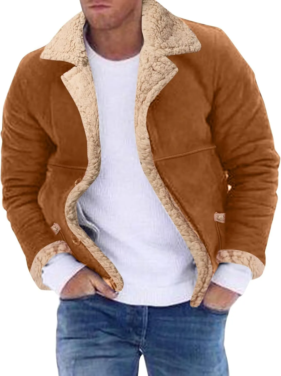 LCMTWX Men's Winter Thickened Warm Coats Solid Color Lapel Long Sleeve Coat Cardigan Plush Long Coat Mens Winter Coats