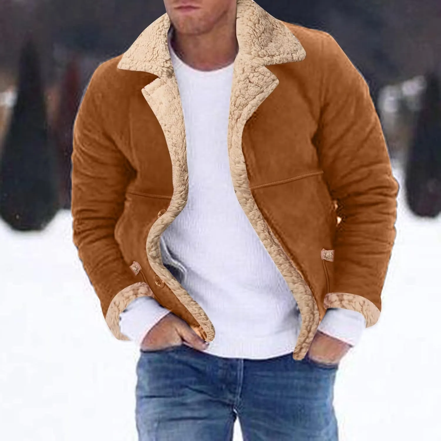 LCMTWX Men's Winter Thickened Warm Coats Solid Color Lapel Long Sleeve Coat Cardigan Plush Long Coat Mens Winter Coats