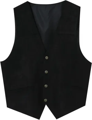 LCMTWX Running Vest For Men Suede Retro V Neck Solid Color Pocket Button Leather Vest Jacket Vest Red Vest For Men De