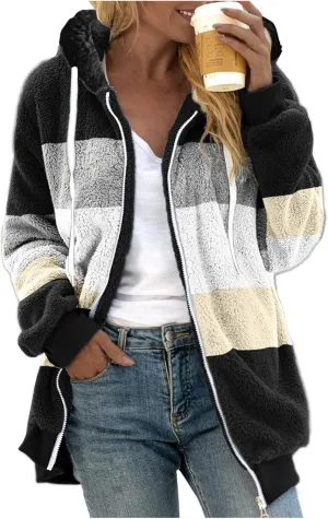 LCMTWX Womens Winter Jacket Coats Solid Color Artificial Wool Zipper Drawstring Long-Sleeved Thermal Sweatshirt Outerwear