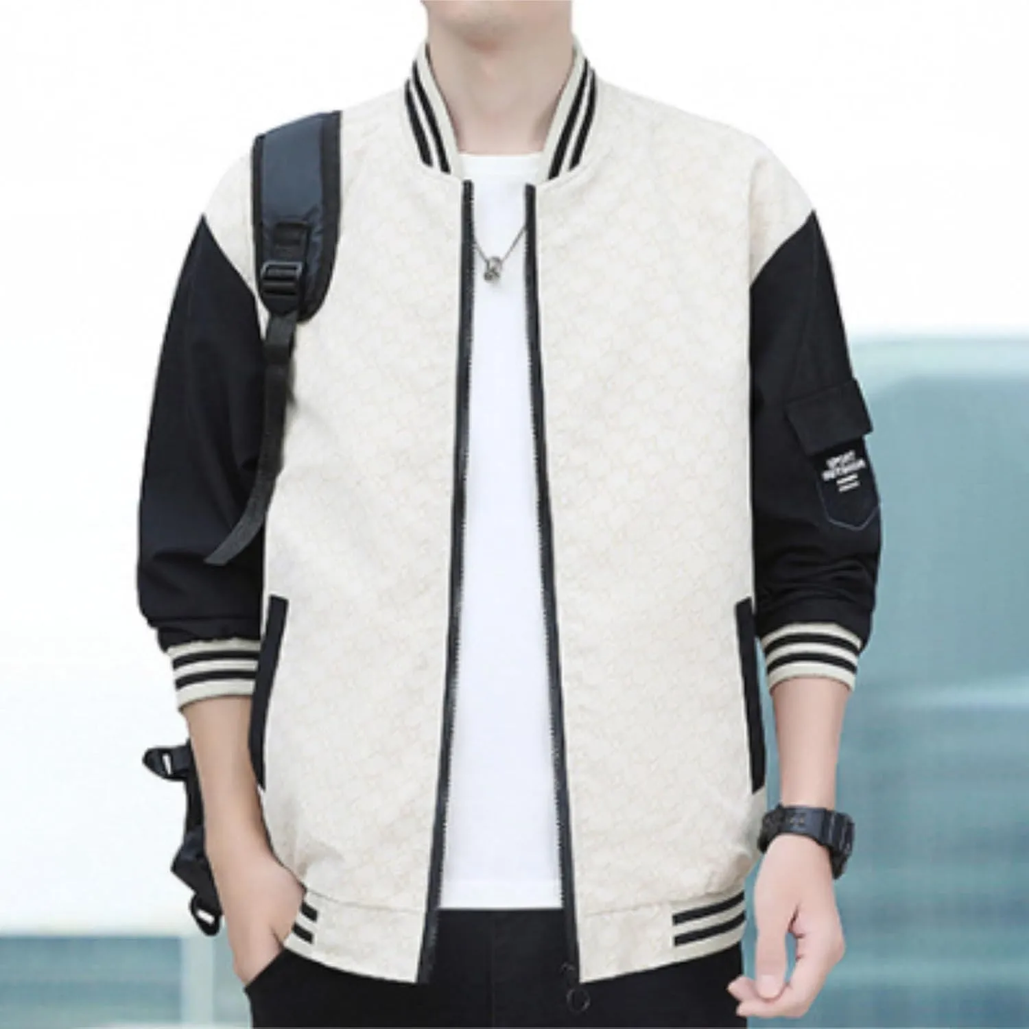 Lightweight Jacket for Men Casual Zip Up Textured Baseball Jackets HIking Cycling Jogg Bomber Jackets Coat Plus Size