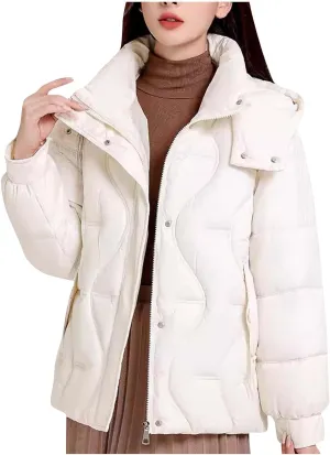 Lightweight Puffer Jacket Women Hooded Down Jacket Quilted Insulated Jacket Long Sleeve Winter Coat with Pockets