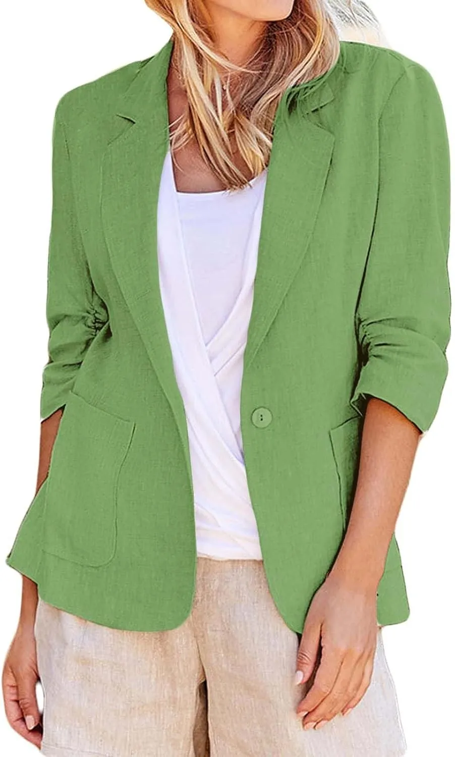 Linen Blazers for Women 2024 Work Women Blazer Long Sleeve Cute Fall Winter Jacket Baggy Herringbone Blazer