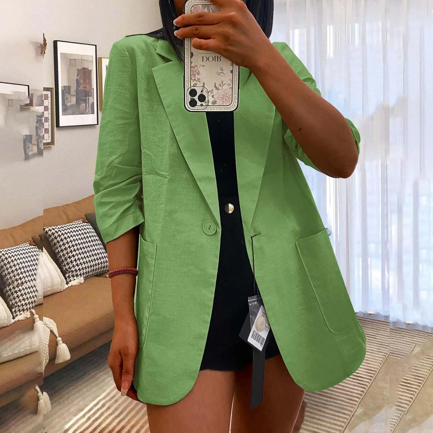 Linen Blazers for Women 2024 Work Women Blazer Long Sleeve Cute Fall Winter Jacket Baggy Herringbone Blazer