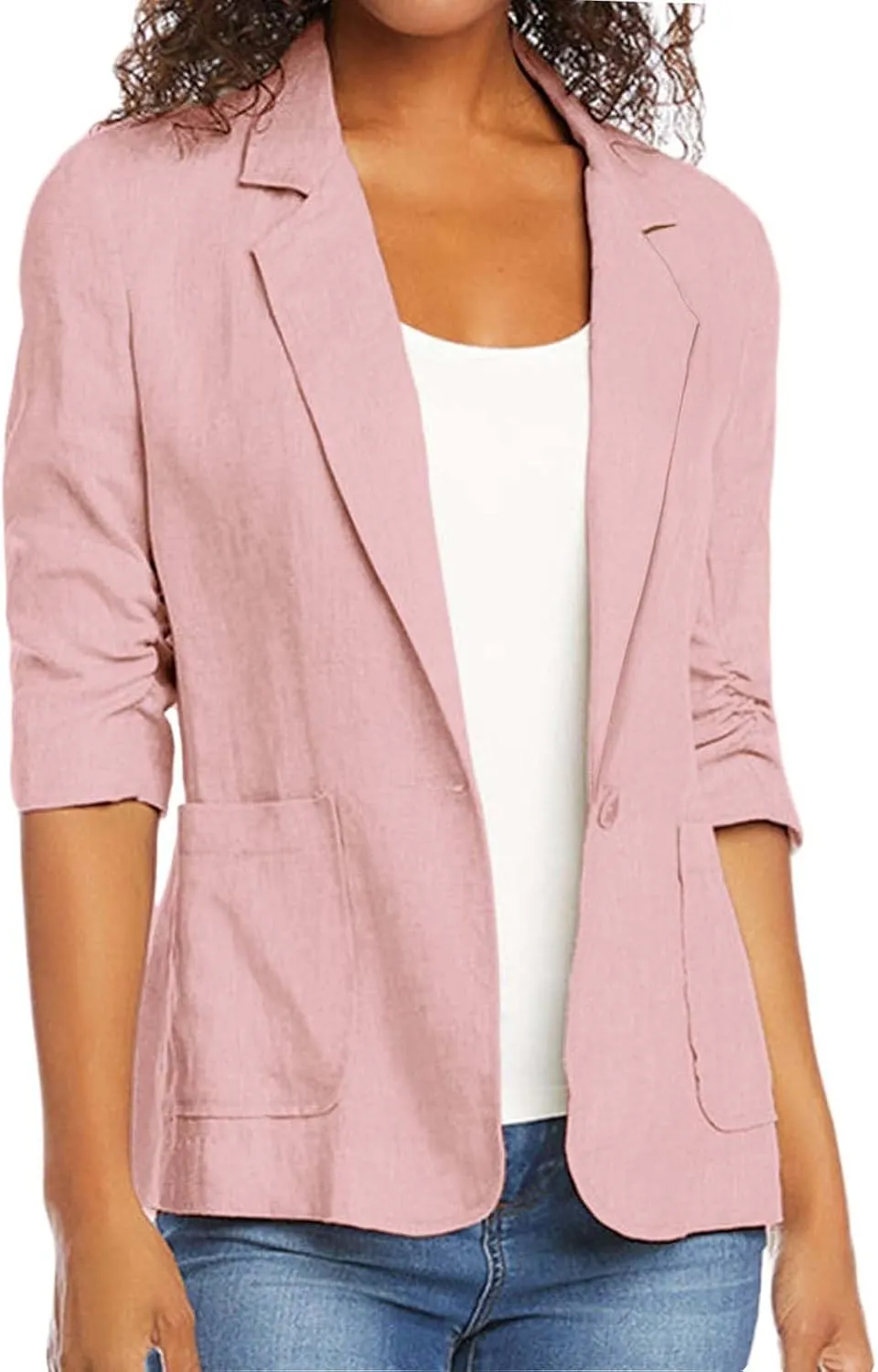 Linen Blazers for Women 2024 Work Women Blazer Long Sleeve Cute Fall Winter Jacket Baggy Herringbone Blazer