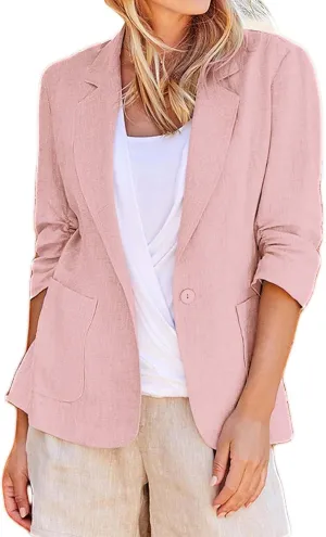Linen Blazers for Women 2024 Work Women Blazer Long Sleeve Cute Fall Winter Jacket Baggy Herringbone Blazer